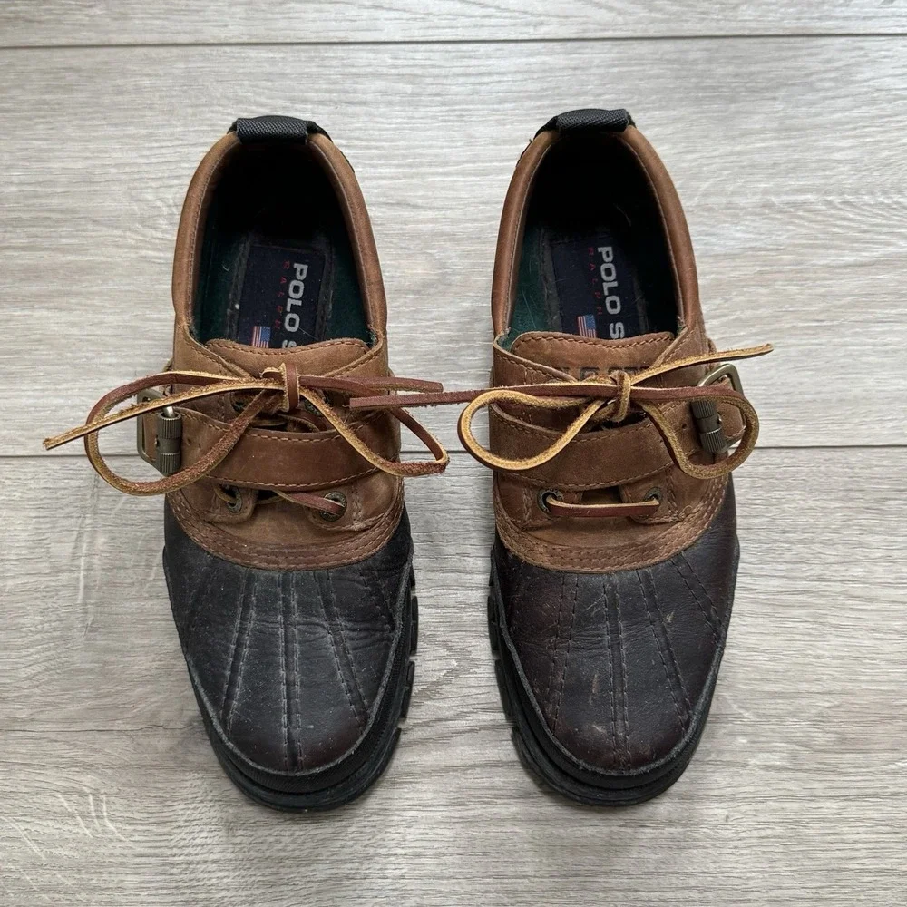 Vtg Ralph Lauren Polo Sport Weatherproof‎ Leather Rubber Slip On Duck Boots 5.5